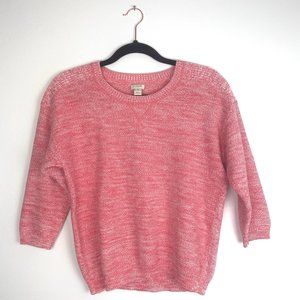 J Crew Pink White Knit Marled 3/4 Sleeve Seed Stitch Crewneck Pullover Sweater